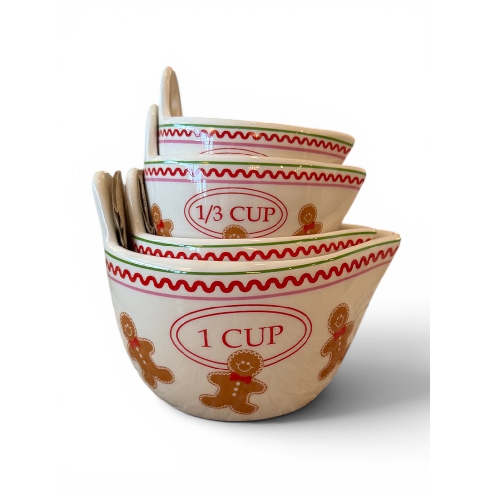 Boston Warehouse Gingerbread Man Ceramic Nesting Measuring Cup 4 Piece Set